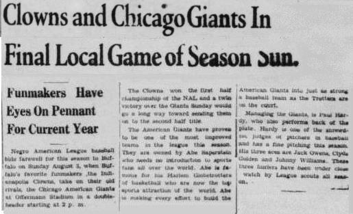 Buffalo Criterion 2 August 1952 - season finale vs Chicago Giants