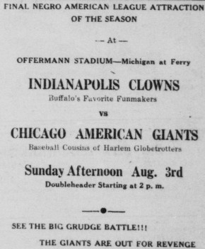 Buffalo Criterion 2 August 1952 - Clowns vs Chicago American Giants