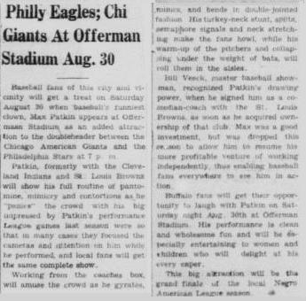 Buffalo Criterion 16 August 1952 - Giants-Stars, Patkin, Veeck