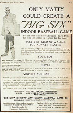 Big Six, Christy Mathewson Game Co, circa 1921 advertisement